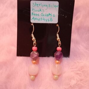 Rose Quartz and Amethyst Dangle Earrings